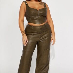 Plus-size two piece vegan leather set
